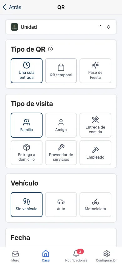 Koti resident app generating an access QR code for a visitor.
