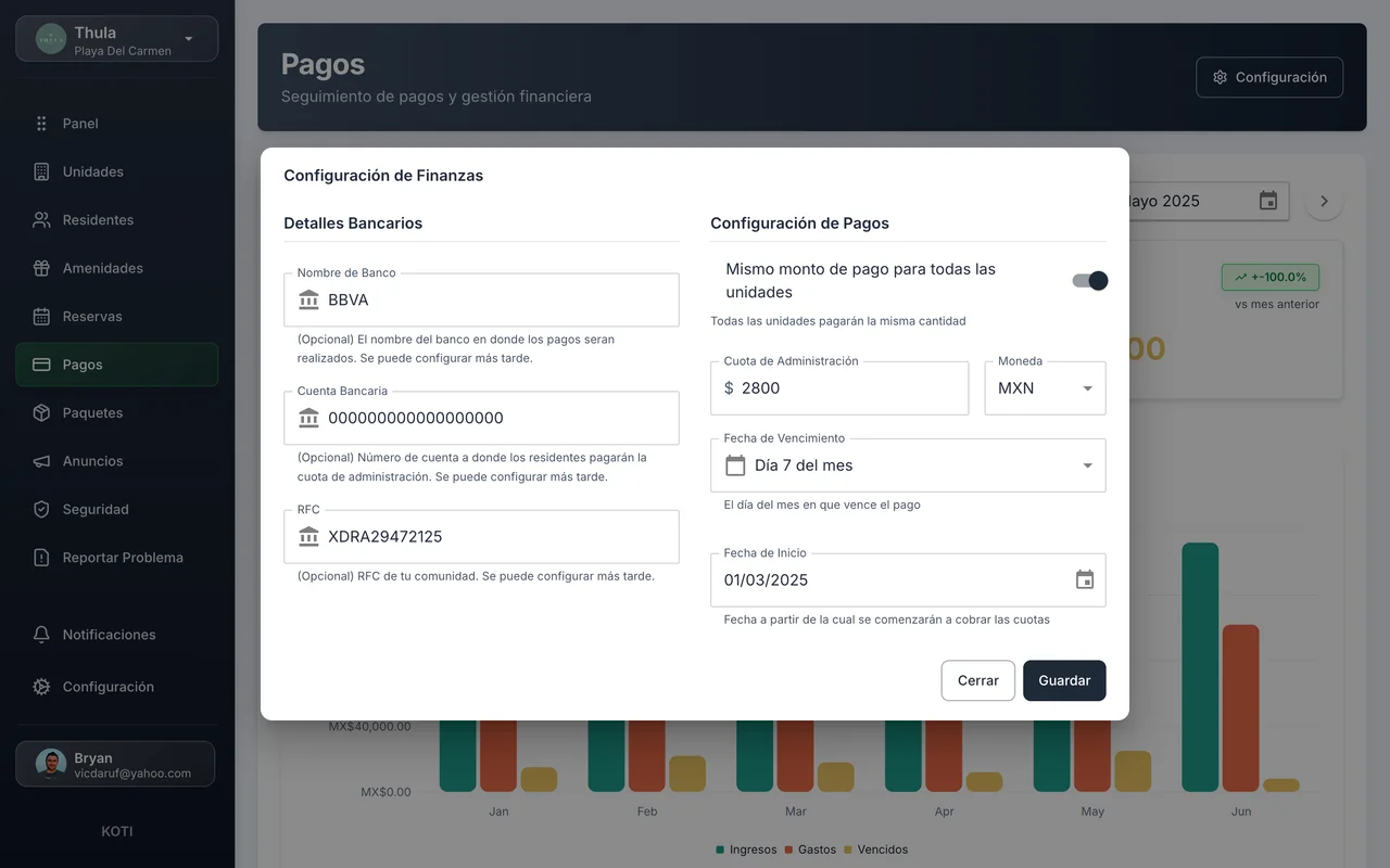 Software contabilidad condominios CFDI - Configuración de pagos y facturas