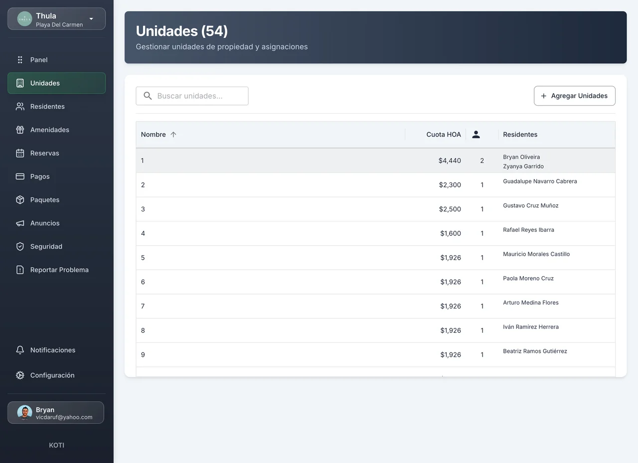 Unit management in Koti platform