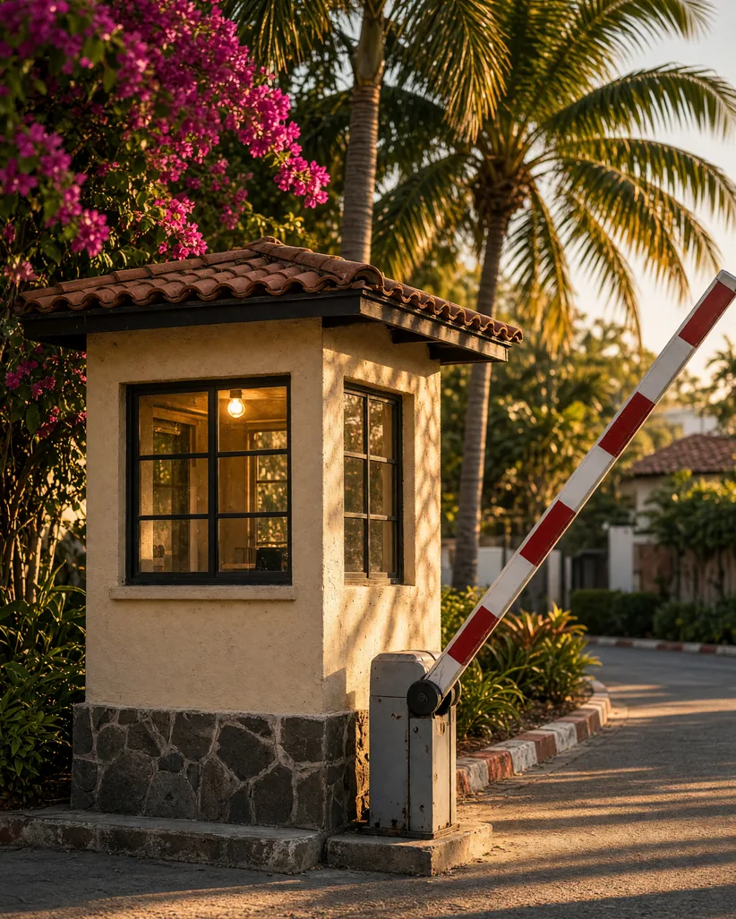 Security gatehouse at the entrance of a gated community